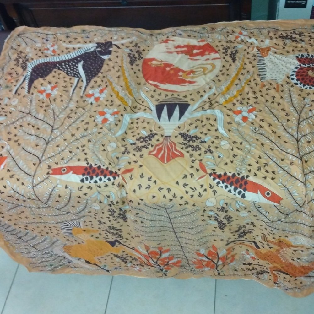 ❤️AMAZING!! 49x50 SILK VIEW BRAND Piano Shawl Scarf Animal Theme Handrolled Hem